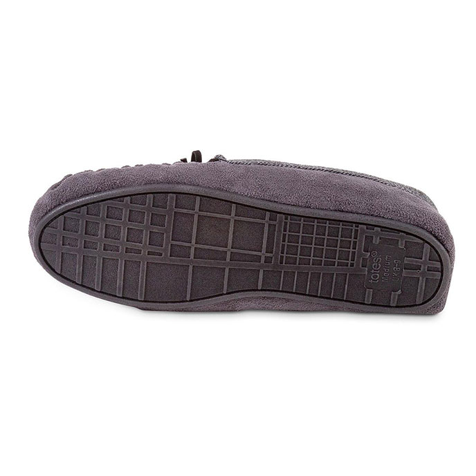 totes Mens Contrast Cuff Suedette Moccasin Slipper Grey Extra Image 5