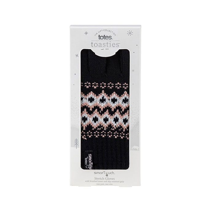 totes Ladies Stretch Knitted Smartouch Gloves Navy Fair Isle Extra Image 1