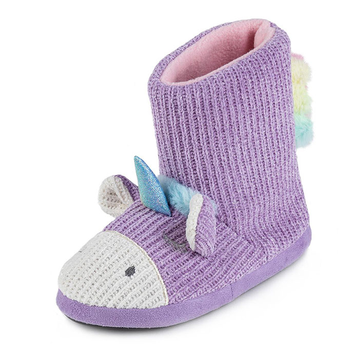 totes Girls Tall Unicorn Boot Slipper  Lilac Extra Image 2