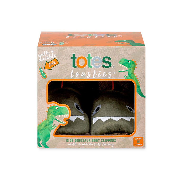 totes Childrens Novelty Bootie Slipper Dinosaur Extra Image 1