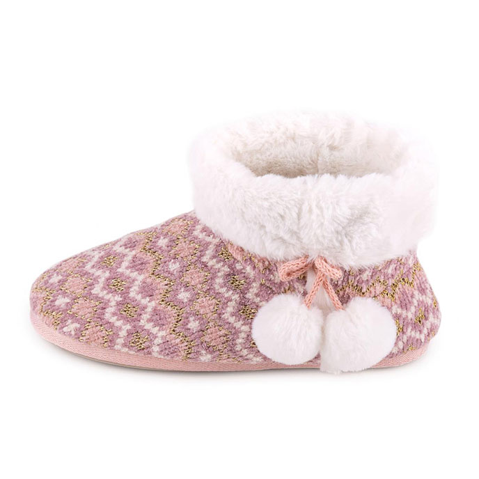 totes Ladies Fair Isle Knitted Boot Slipper Pink Multi Extra Image 2