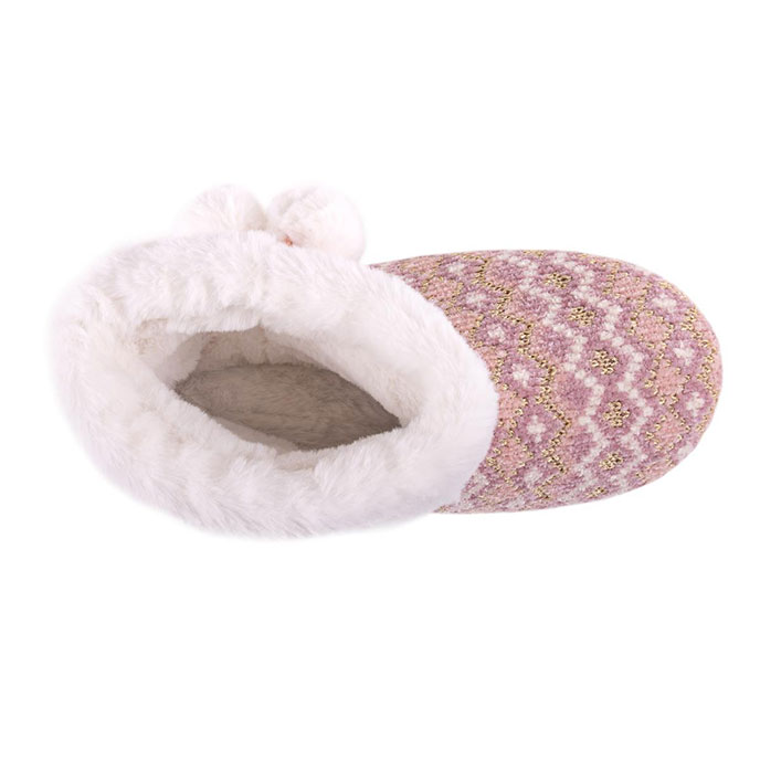 totes Ladies Fair Isle Knitted Boot Slipper Pink Multi Extra Image 3