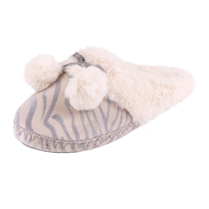 totes Ladies Zebra Mule Slipper Grey Extra Image 2