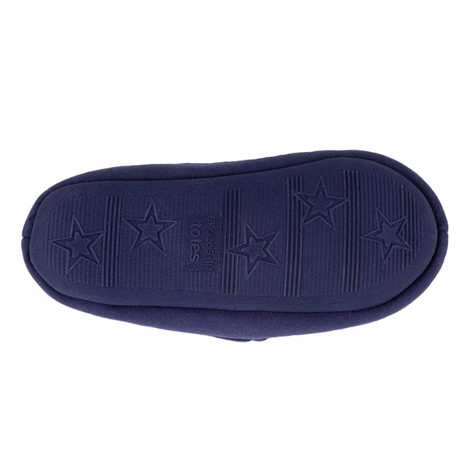 totes Childrens Moleskin Moccasin Slipper with Contrast Check Lining Navy Extra Image 4