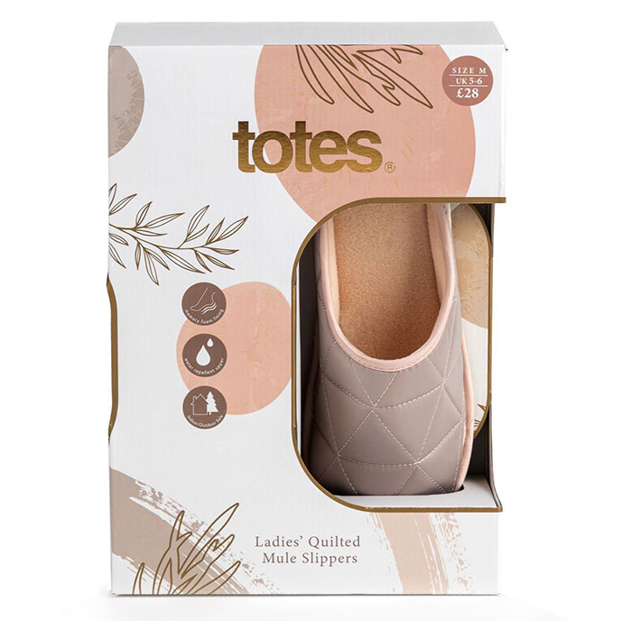totes Ladies Quilted  Mule Slippers Pink Extra Image 1