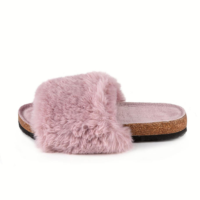 totes Ladies Faux Fur Sliders Pink Extra Image 3