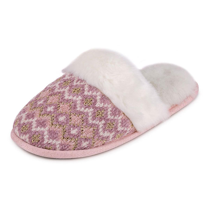 totes Ladies Fair Isle Knitted Mule Slipper Pink Multi Extra Image 2