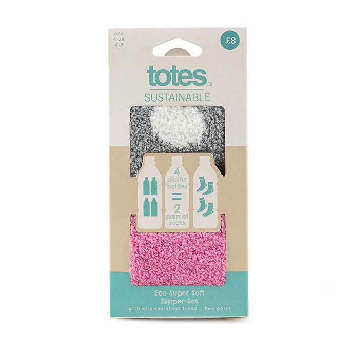 totes Ladies Twin Pack Eco Supersoft Socks Pink / Grey Spot Extra Image 1