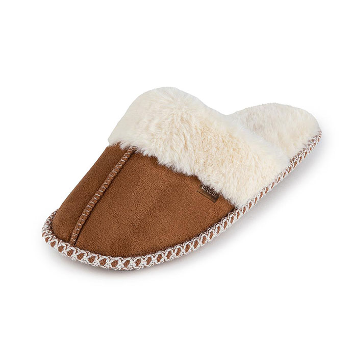 totes Ladies Suedette Mule Slipper Chestnut Extra Image 2