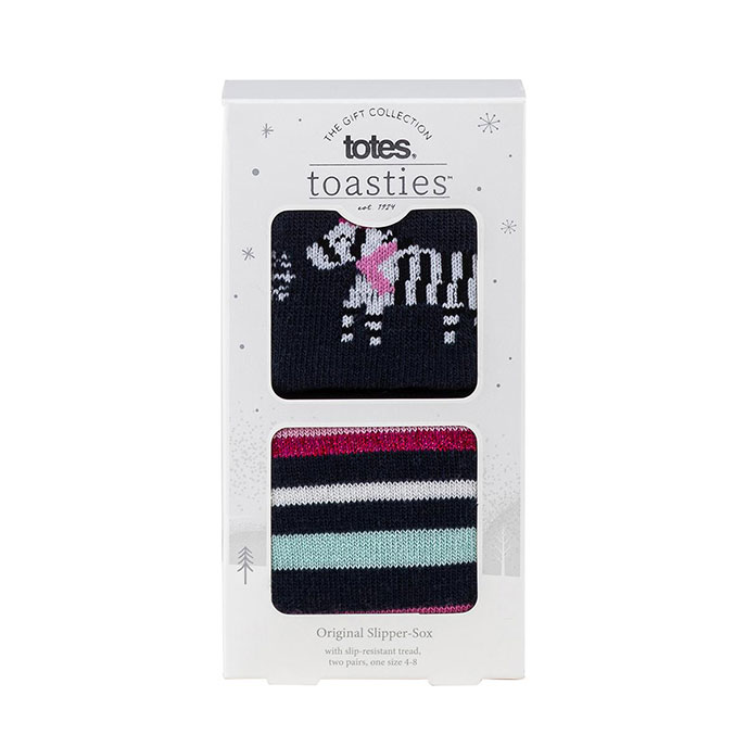 totes toasties Ladies Original Slipper Socks (Twin Pack) Zebra/Stripe Extra Image 1