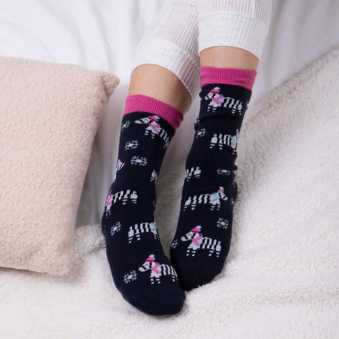 totes toasties Ladies Original Slipper Socks (Twin Pack) Zebra/Stripe Extra Image 4