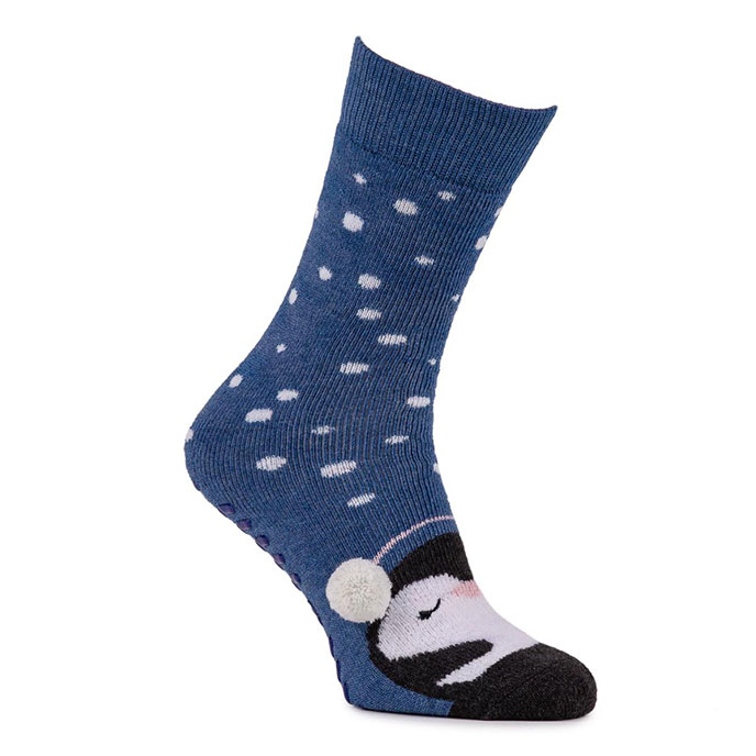 totes toasties Ladies Single Original Slipper Socks Blue Penguin Extra Image 1