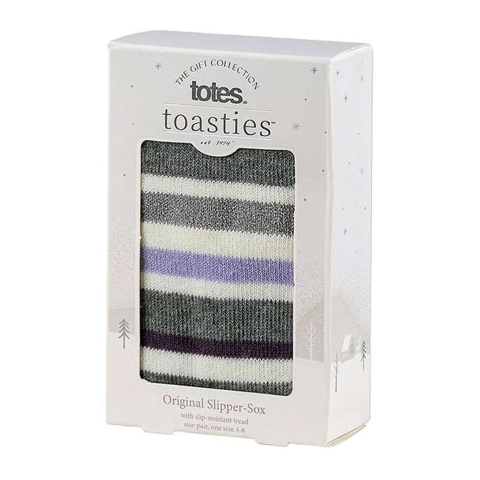 totes toasties Ladies Single Original Slipper Socks Lilac Stripe Extra Image 1