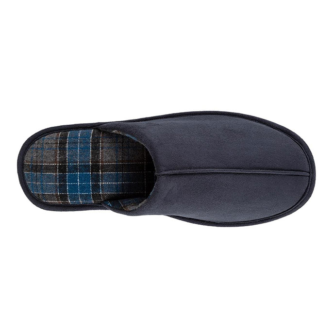 totes Mens Suedette Mule Slipper with Check Lining Navy Extra Image 4