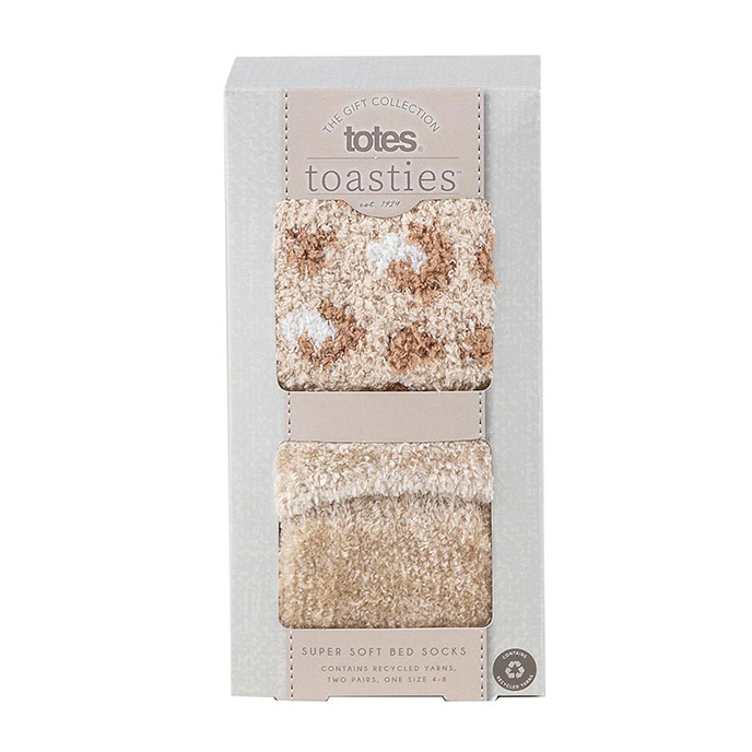totes Ladies Recycled Chenille Supersoft Bed Socks (Twin Pack) Oatmeal Extra Image 1