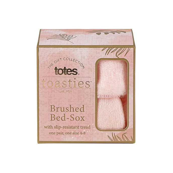 totes Ladies Brushed Bed Sock with Tread Blush Extra Image 1