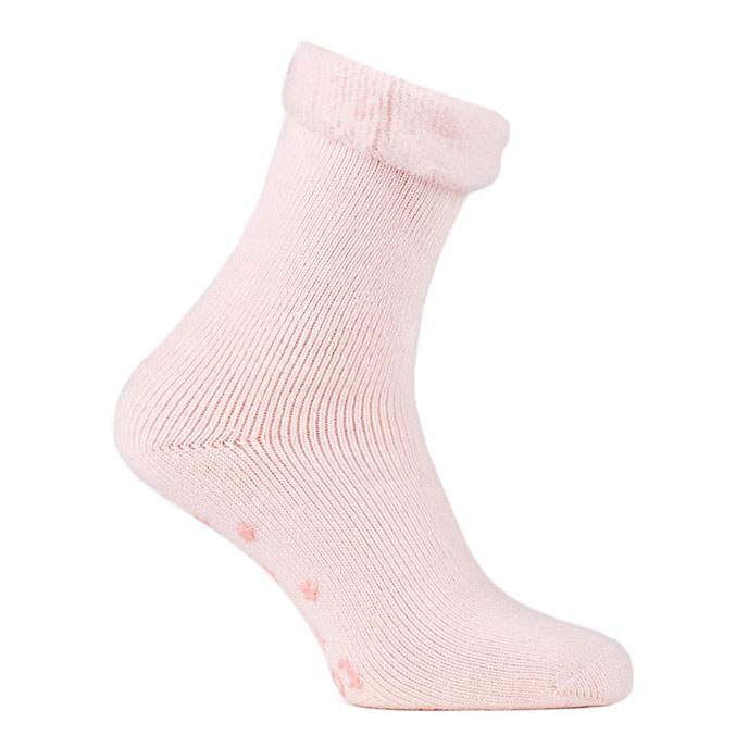 totes Ladies Brushed Bed Sock with Tread Blush Extra Image 2