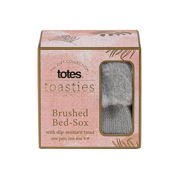 totes Ladies Brushed Bed Sock with Tread Grey Extra Image 1