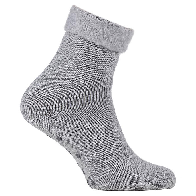 totes Ladies Brushed Bed Sock with Tread Grey Extra Image 2