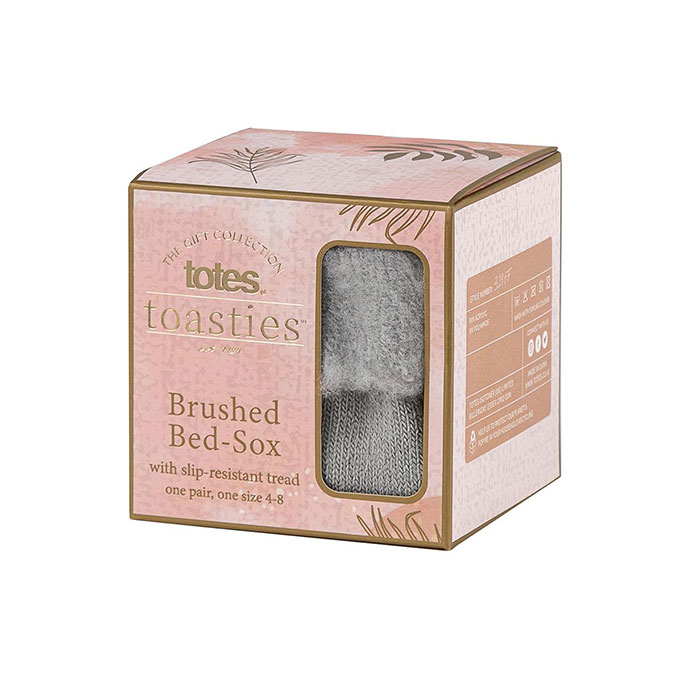 totes Ladies Brushed Bed Sock with Tread Grey Extra Image 3