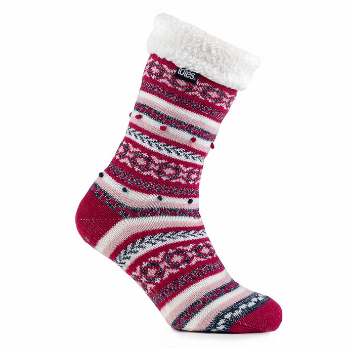 totes Ladies Fair Isle Slipper Socks Bright Multi Extra Image 2