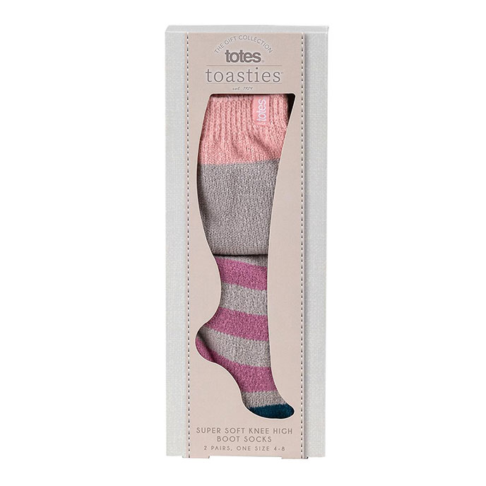 totes Ladies Knee High Supersoft Welly Boot Sock  Stripe Extra Image 1
