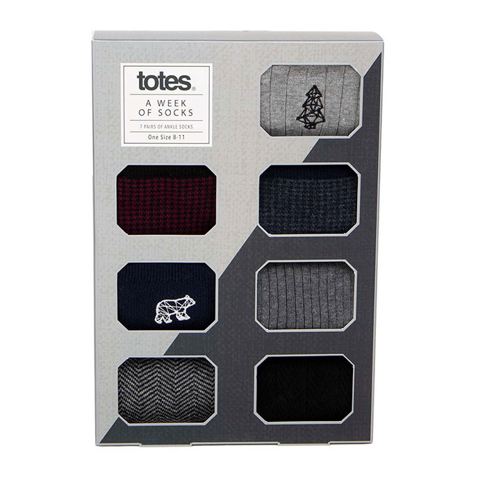 totes Mens 7 Days of the Week Ankle Socks Multi Texture Extra Image 1