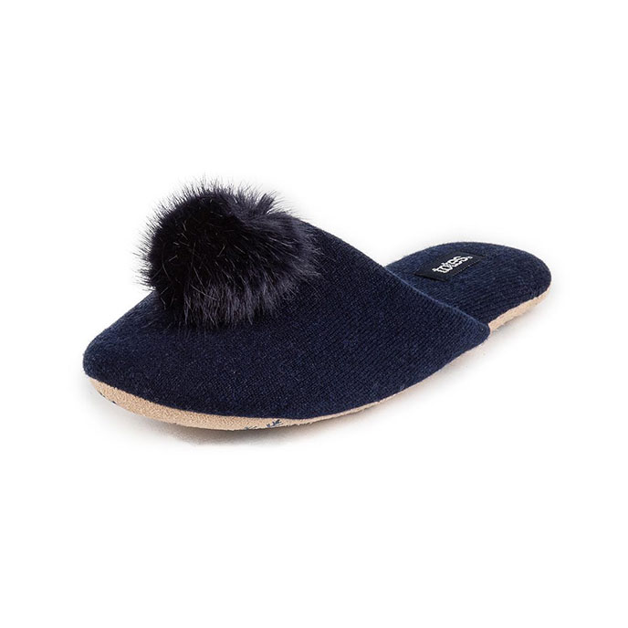 totes Ladies Cashmere Blend Mule Slipper with Soft Sole Navy Extra Image 2
