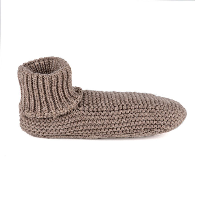 totes Mens Handknit Bootie Slipper-Sox Brown Extra Image 3