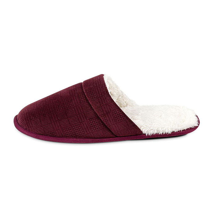 totes Mens Velour Mule Slipper With Sherpa Lining Burgundy