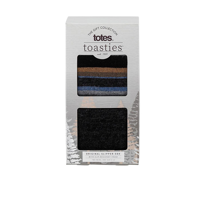 totes toasties Mens Original Slipper Sock (Twin Pack) Khaki/Black Stripe Extra Image 1