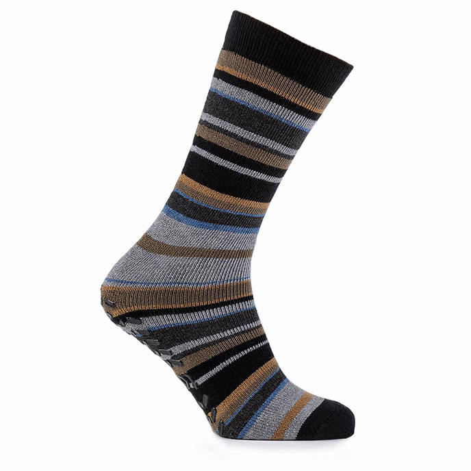 totes toasties Mens Original Slipper Sock (Twin Pack) Khaki/Black Stripe Extra Image 2