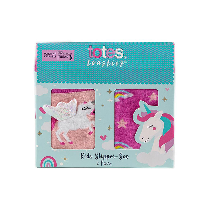 totes Childrens Original Slipper-Sox Unicorn  (Twin Pack) Pink Extra Image 1