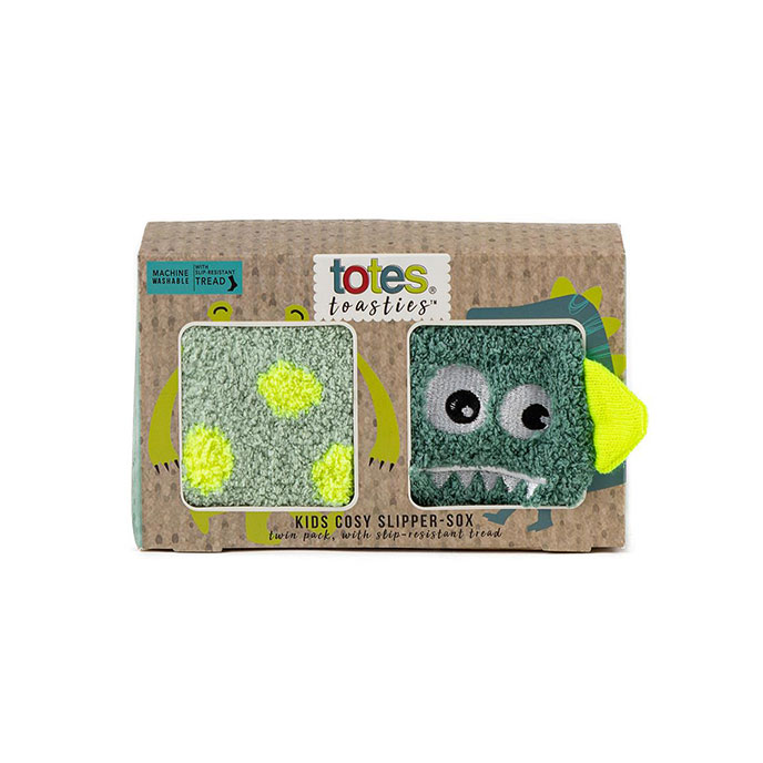 totes Boys Super Soft Slipper-Sox Dino (Twin Pack) Green Extra Image 1