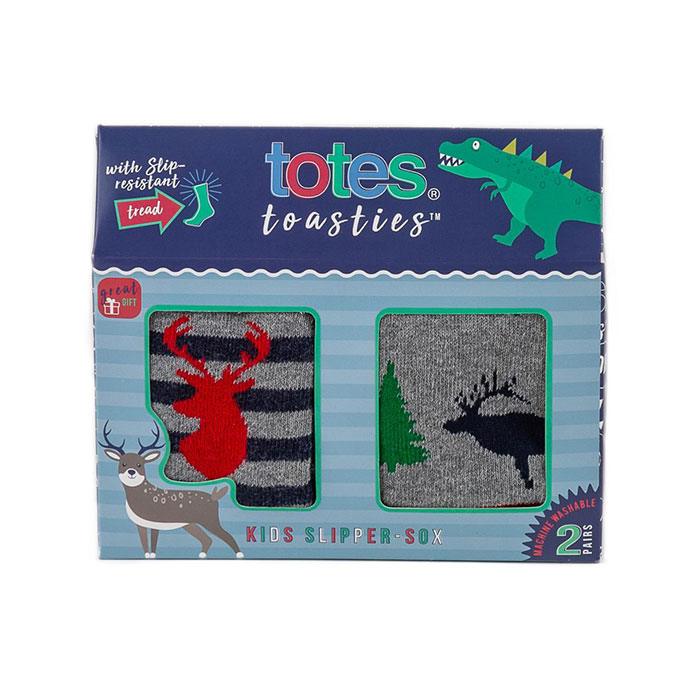 totes Kids Original Novelty Slipper Sock (Twin Pack) Stag/Trees Extra Image 1