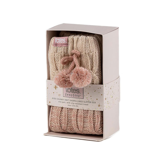 totes Girls Knitted Chunky Slipper-Sox Pink Extra Image 2