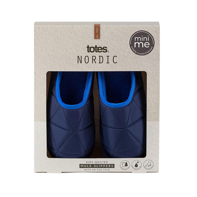 totes Boys Premium Quilted Mule Slipper (Mini Me) Navy Extra Image 1