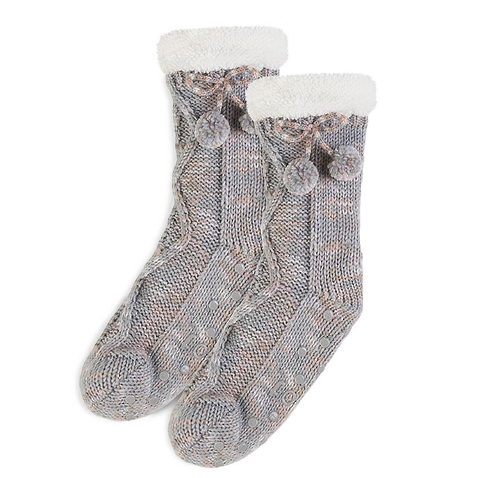 totes Ladies Chunky Knit Pom Pom Socks totes ISOTONER