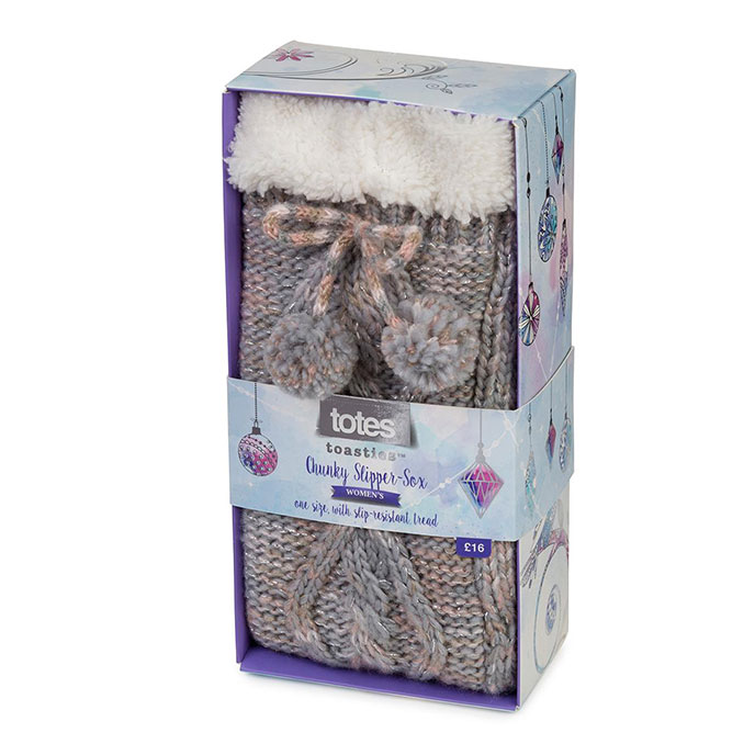 totes Ladies Chunky Knit Pom Pom Socks totes ISOTONER