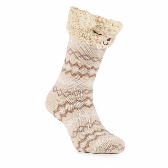 totes Ladies Novelty Slipper Socks Natural Extra Image 2