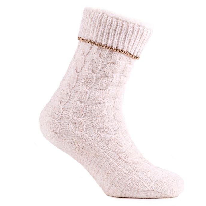 totes Ladies Sherpa Lined Chenille Cable Slipper Socks Cream Extra Image 1