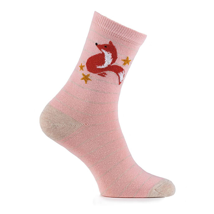 totes Ladies Novelty Ankle Socks Blush Pink Fox Extra Image 2