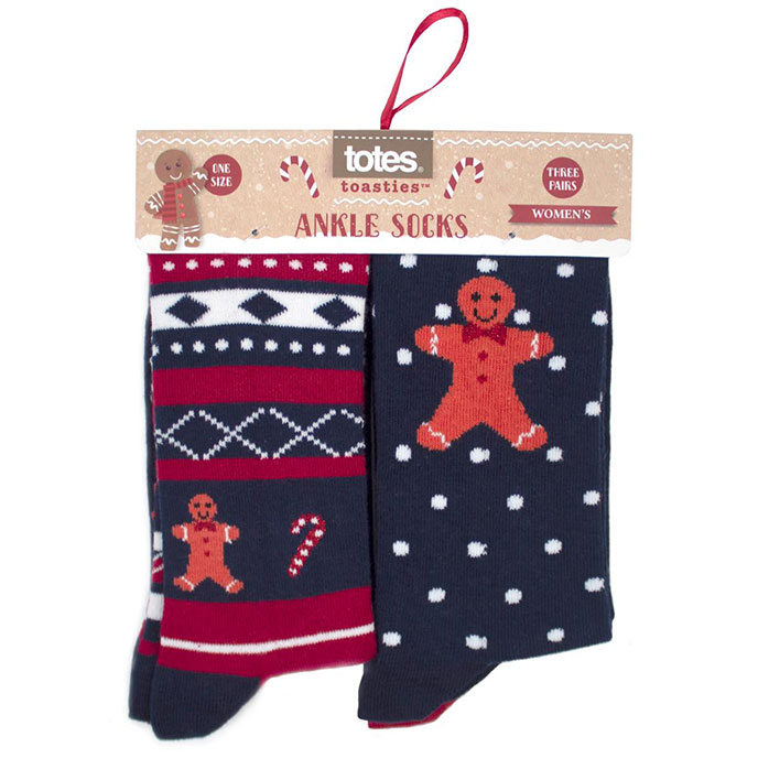 totes Ladies 3 Pack Ankle Socks Gingerbread Extra Image 1