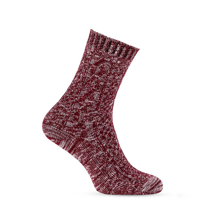 totes Ladies Twin Pack Cable Knit Wool Blend Socks Black / Burgundy Extra Image 2