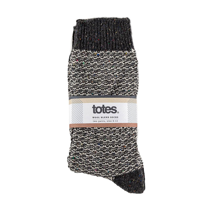 totes Mens Twin Pack Wool Blend Textured Socks Black / Charcoal Extra Image 1
