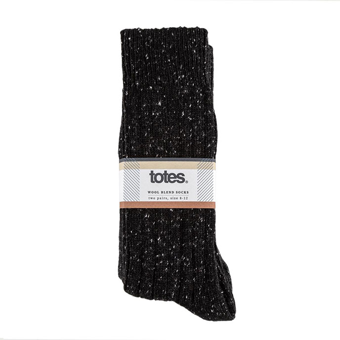 totes Mens Twin Pack Ribbed Nep Wool Blend Sock Charcoal / Black Extra Image 1