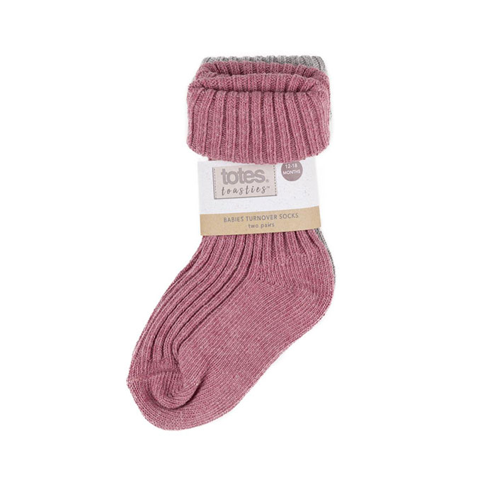 totes Girls Twin Pack Babies Turnover Socks Grey/Pink Extra Image 1
