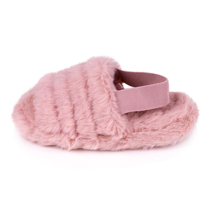 totes Childrens Faux Fur Slingback Slippers Pink Extra Image 2