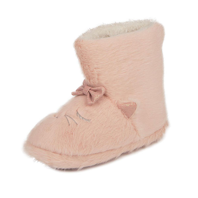 totes Kids Fur Cat Bootie Slippers Pink Extra Image 1