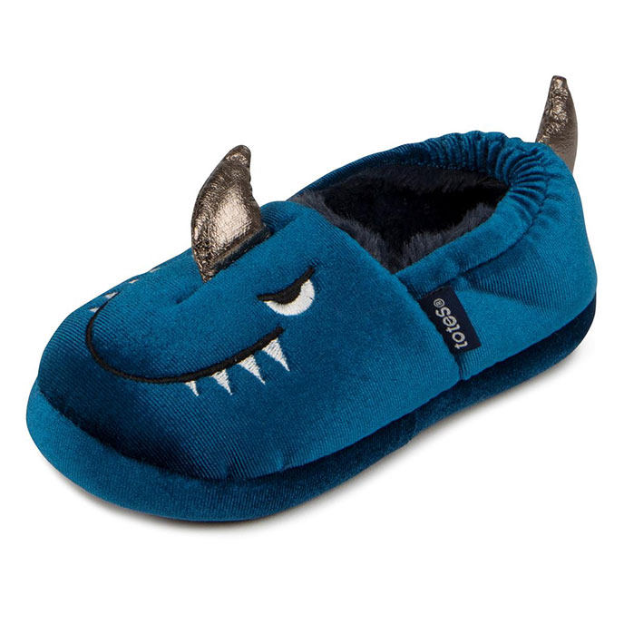 totes Kids Shark Velour Slippers Blue Extra Image 1
